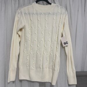 SO Cream Cable-Knit Crewneck Sweater
